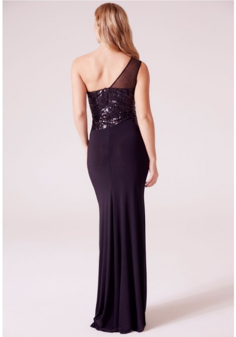 Sophia One Shoulder Sequin Maxi Dress in Black