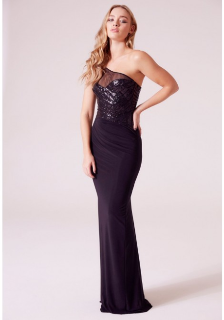 Sophia One Shoulder Sequin Maxi Dress in Black