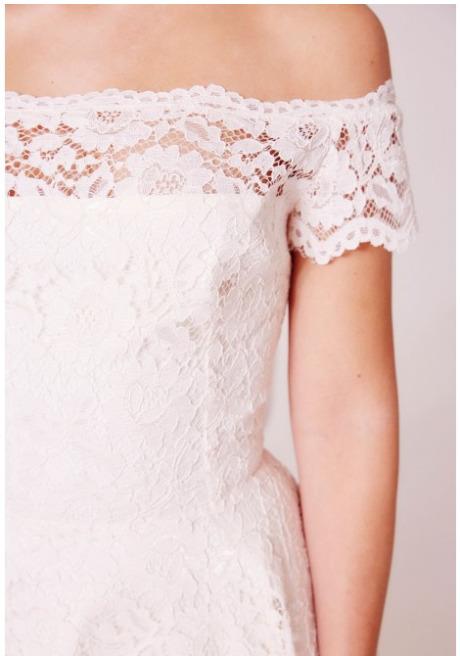 Tessa Off The Shoulder Lace Skater Dress In Cream Mini