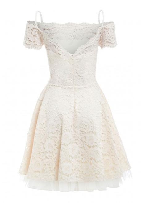 Tessa Off The Shoulder Lace Skater Dress In Cream Mini