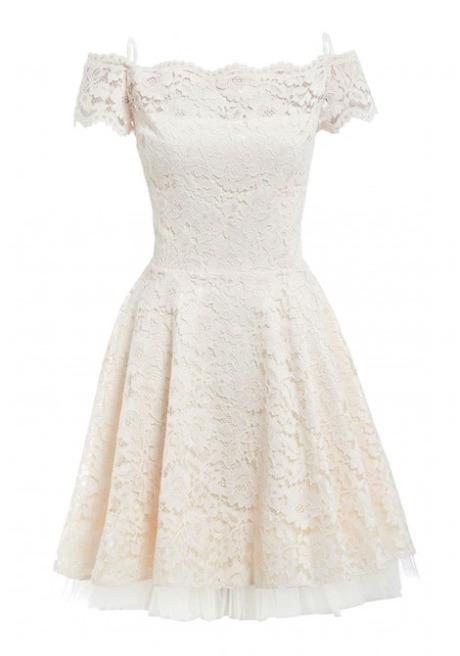 Tessa Off The Shoulder Lace Skater Dress In Cream Mini