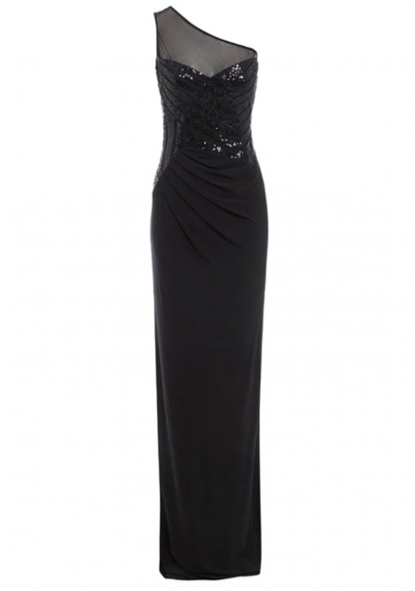 Sophia One Shoulder Sequin Maxi Dress in Black